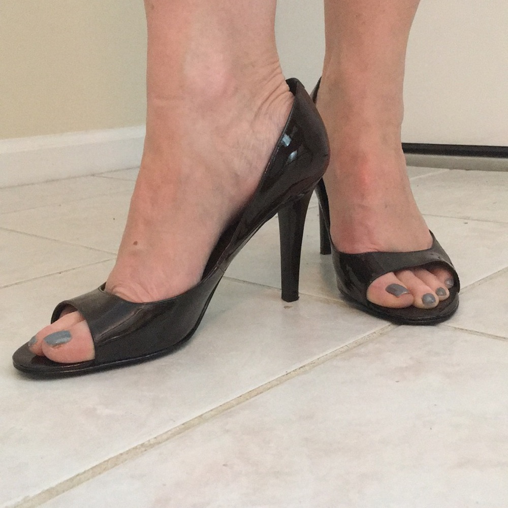 Ralph Lauren Brown Patent Leather Peep Toes